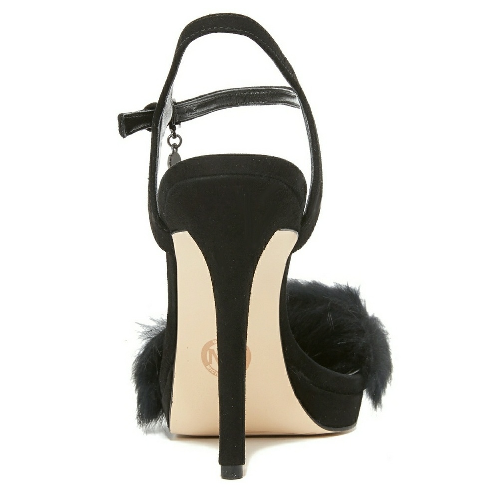 New! MICHAEL KORS Rabbit Fur Black Heels Open-toe - Picture 7 of 7